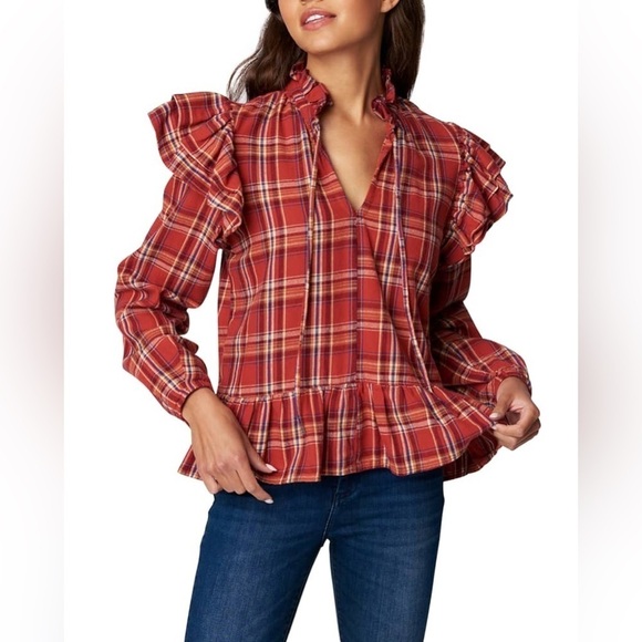 NWT Blank NYC Check That Out Top Plaid Flannel Ruffle Top 3X - Picture 1 of 9